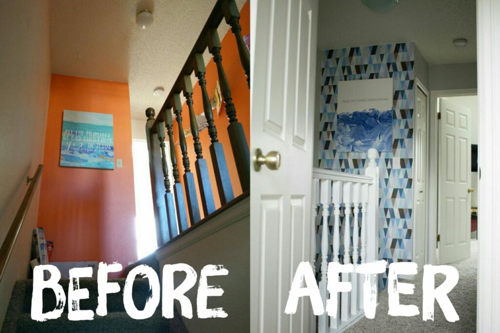 Before & After - Walls Need Love - Love this Hallway remodel! And this Wallpaper is the best kind! Easy to put up and easy to take down! 