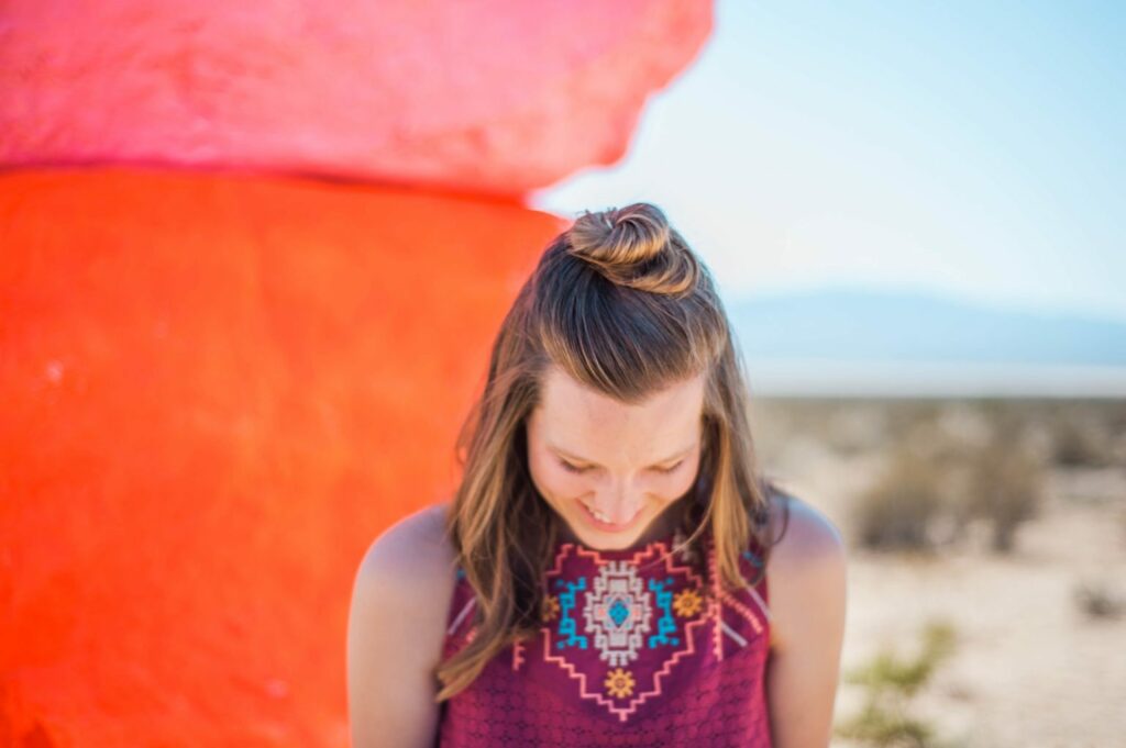 Love this fun neon desert style! That top is so perfect for hot summer!  location: seven magic mountains 