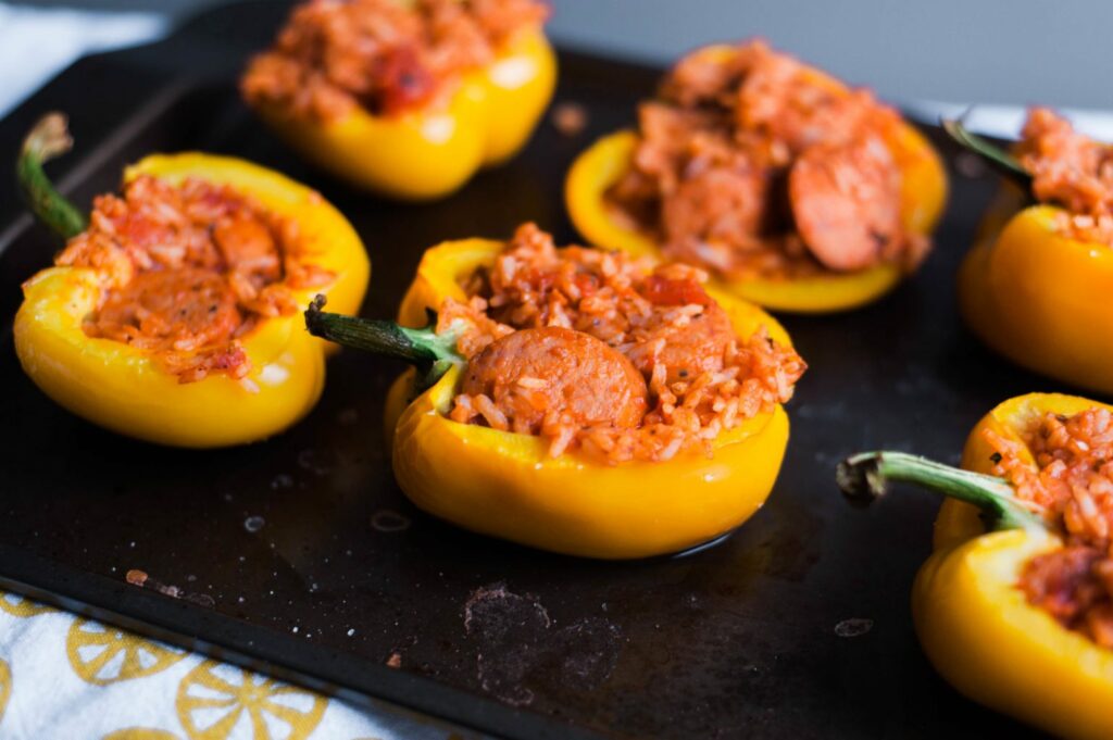 Stuffed Bell Peppers with al fresco chicken sausage!