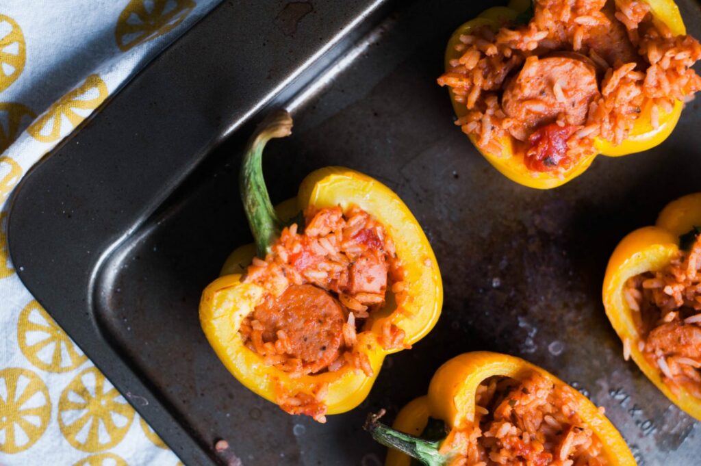 Stuffed Bell Peppers with al fresco chicken sausage!