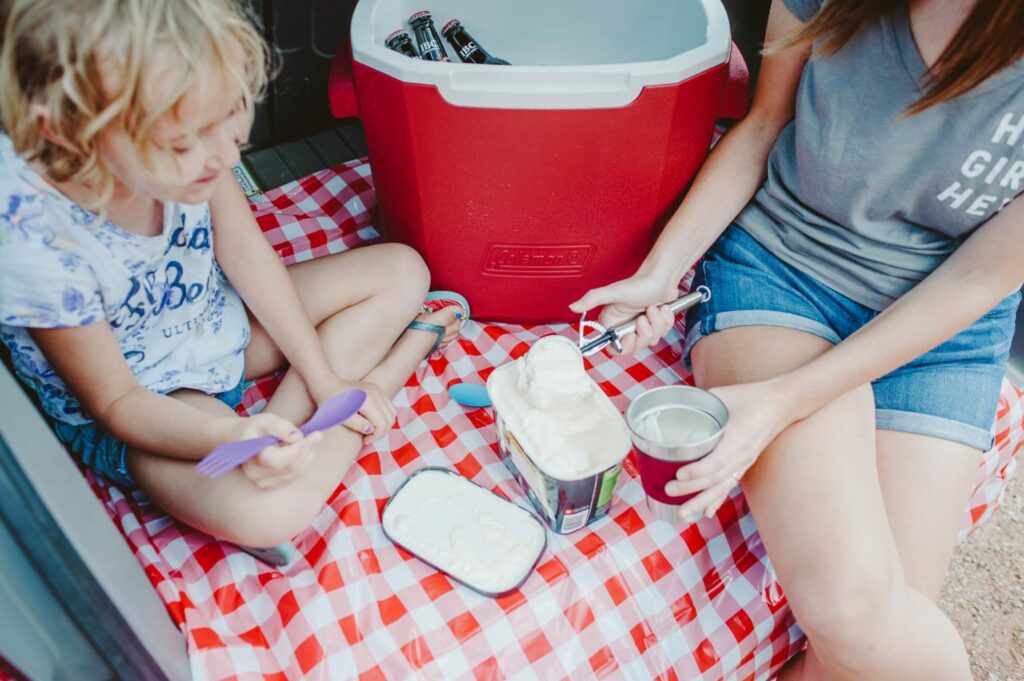 Elizabeth Mayberry of Oak + Oats making root beer floats with Coleman to celebrate summer