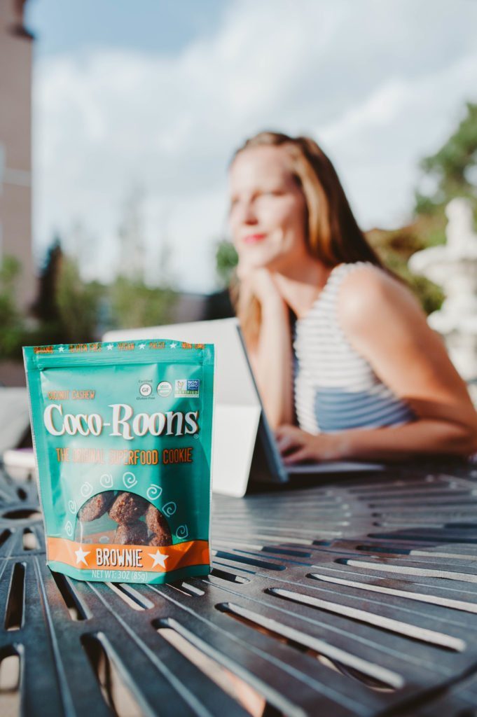 Girl Boss Elizabeth Mayberry of Oak + Oats working and snacking on Coco-Roons! 