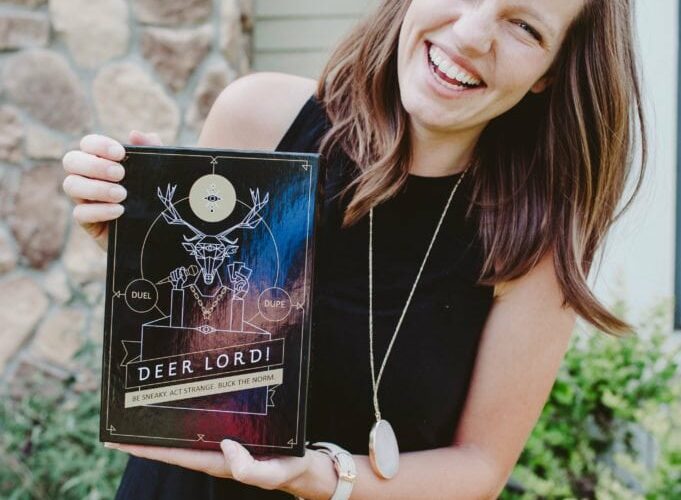 Elizabeth Mayberry of Oak + Oats playing Deer Lord! the party game! Plan a game night (or day) with your friends to build community!