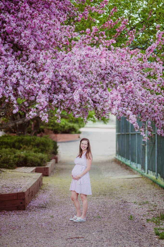 Dancing in Spring Blooms in my Pink Blush Maternity Dress 