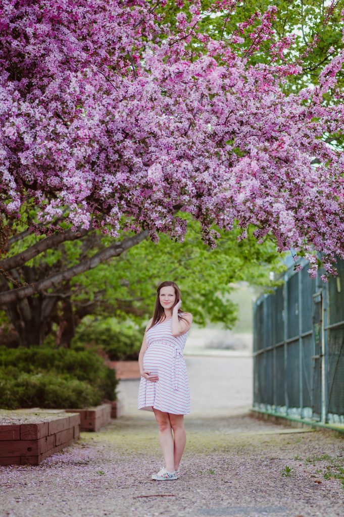 Dancing in Spring Blooms in my Pink Blush Maternity Dress 