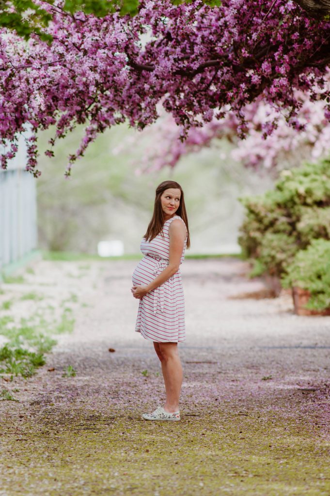 Dancing in Spring Blooms in my Pink Blush Maternity Dress 