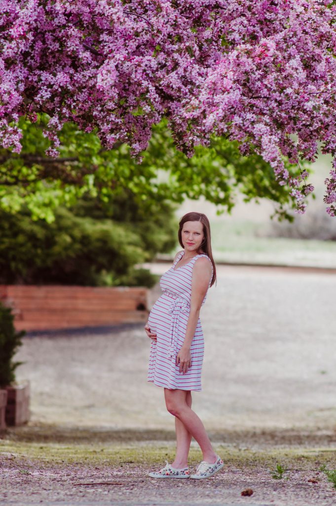 Dancing in Spring Blooms in my Pink Blush Maternity Dress 