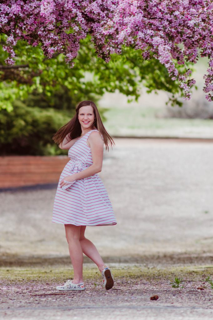 Dancing in Spring Blooms in my Pink Blush Maternity Dress 