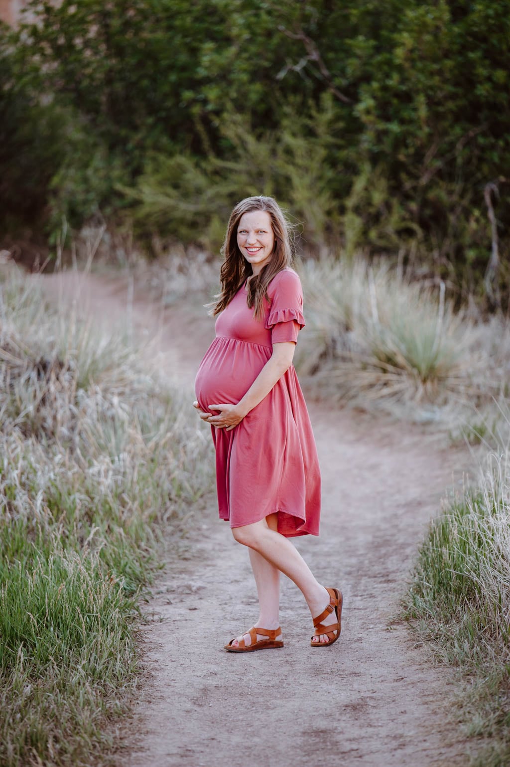 Mauve Solid Ruffle Sleeve Peplum Maternity Midi Dress - Pink BLUSH