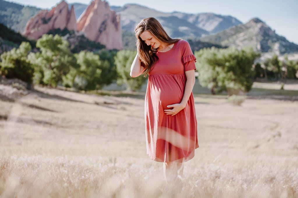 Mauve Solid Ruffle Sleeve Peplum Maternity Midi Dress