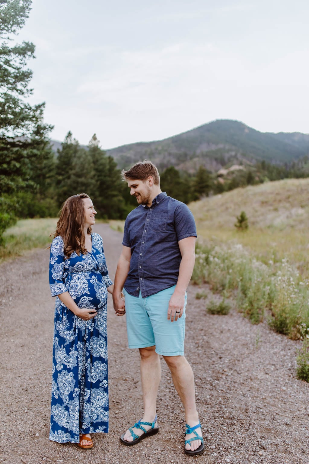 Blue Floral Print Maternity Dress