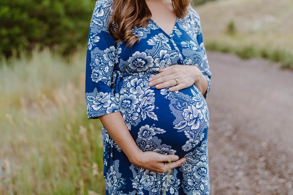 Blue Floral Print Maternity/Nursing Wrap Maxi Dress