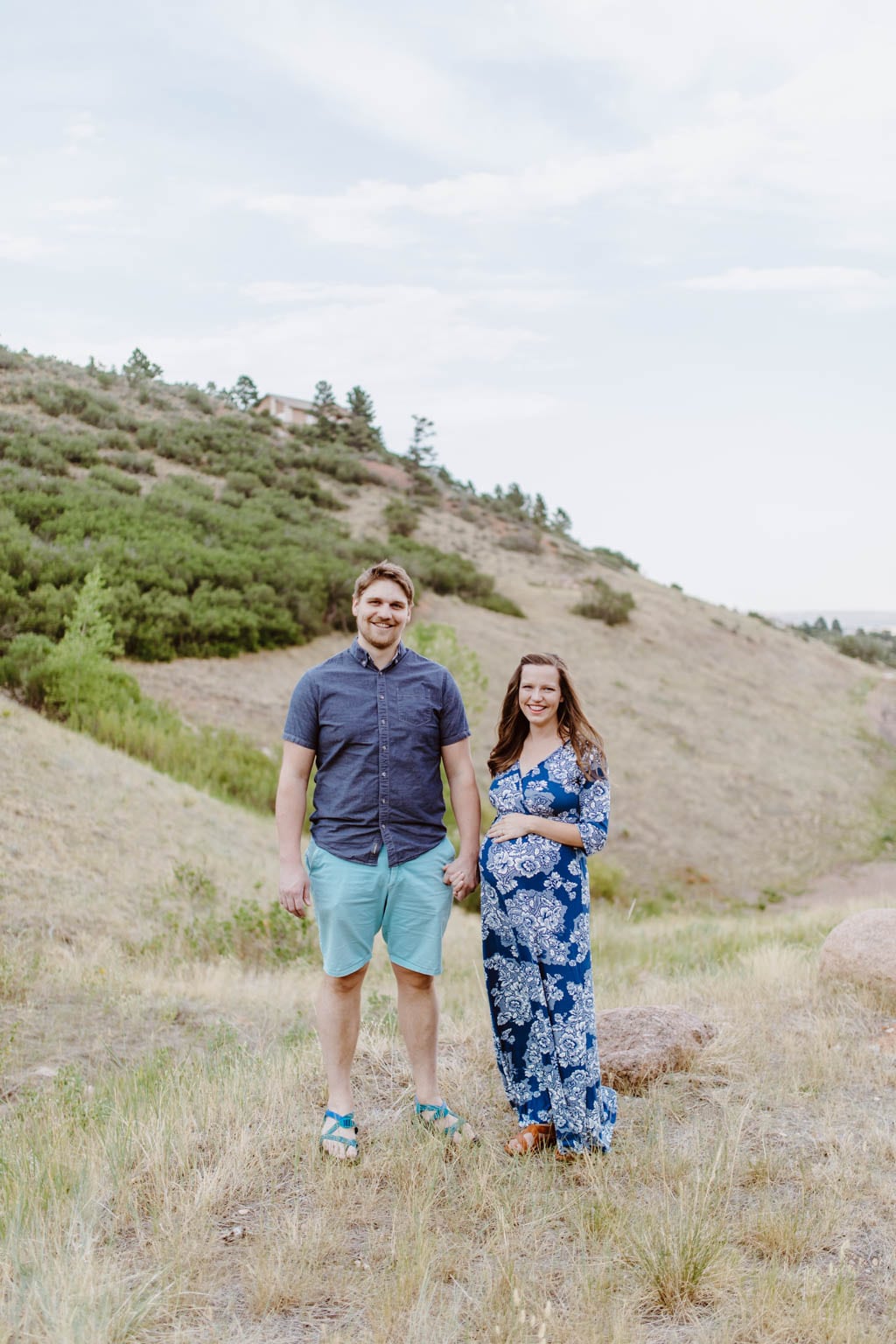 Blue Floral Print Maternity Wrap Maxi Dress