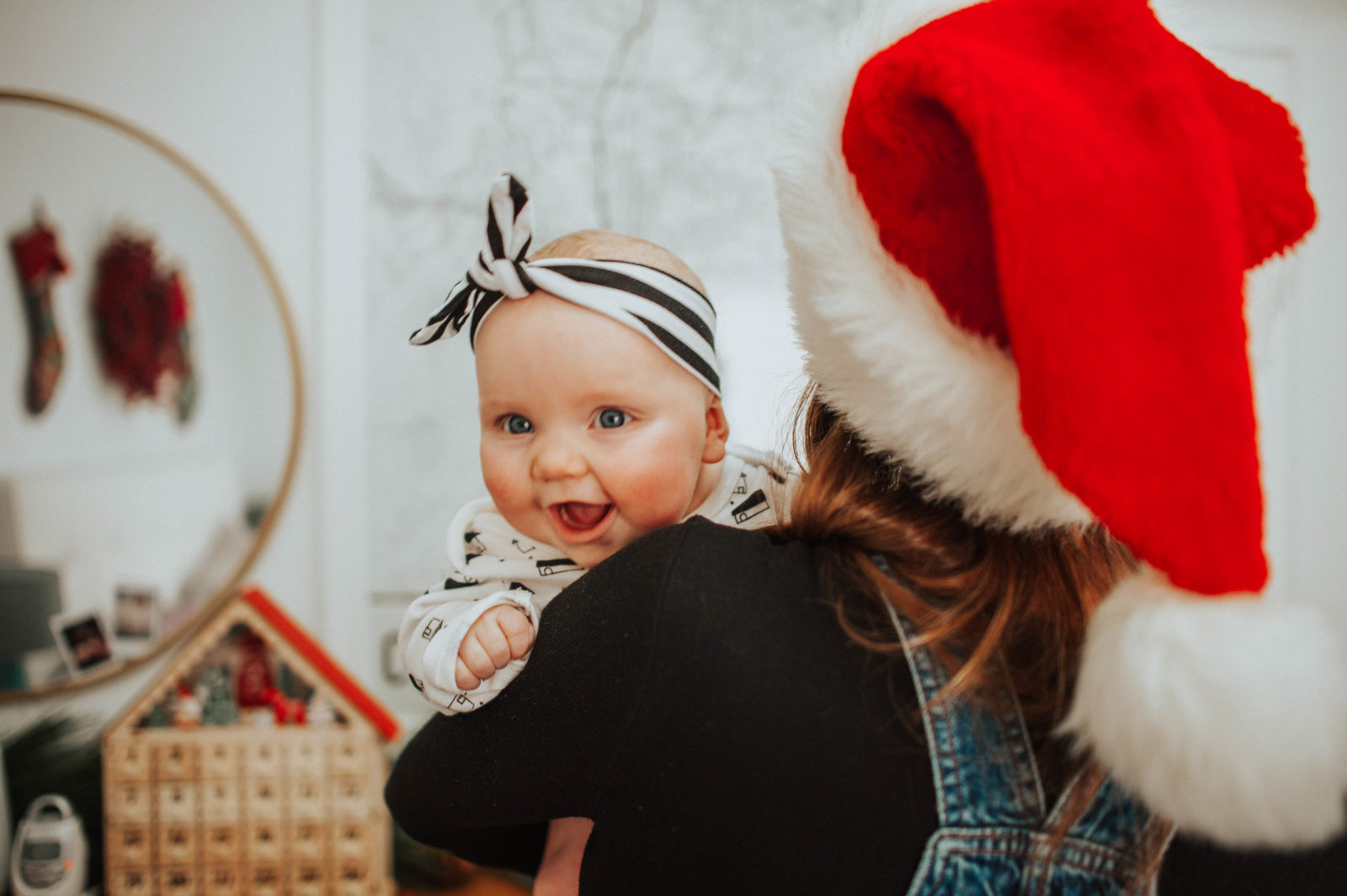 Smiling baby on Christmas Eve